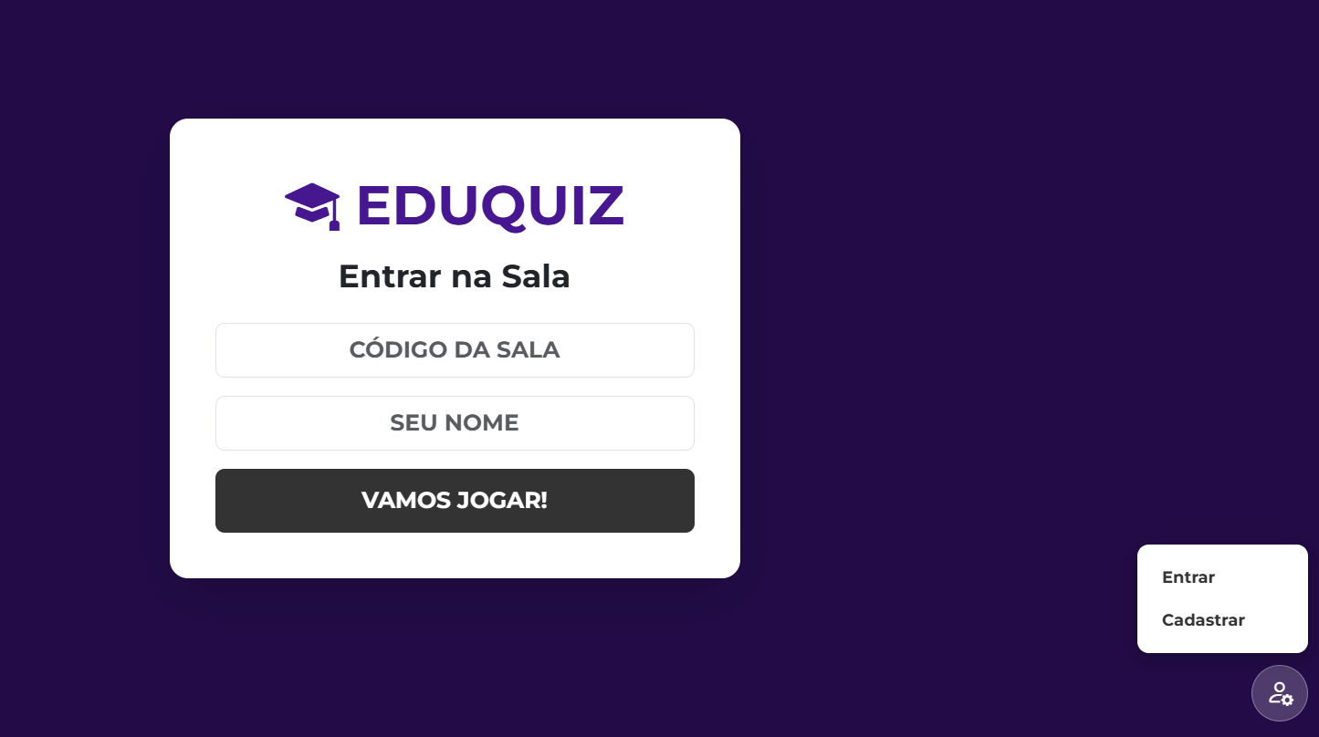 Tela inicial de entrada na sala do Eduquiz