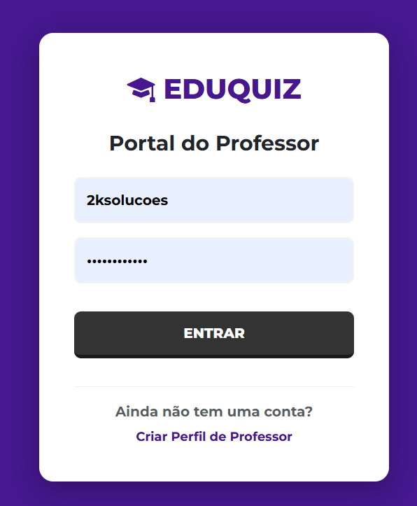Tela de login do portal do professor