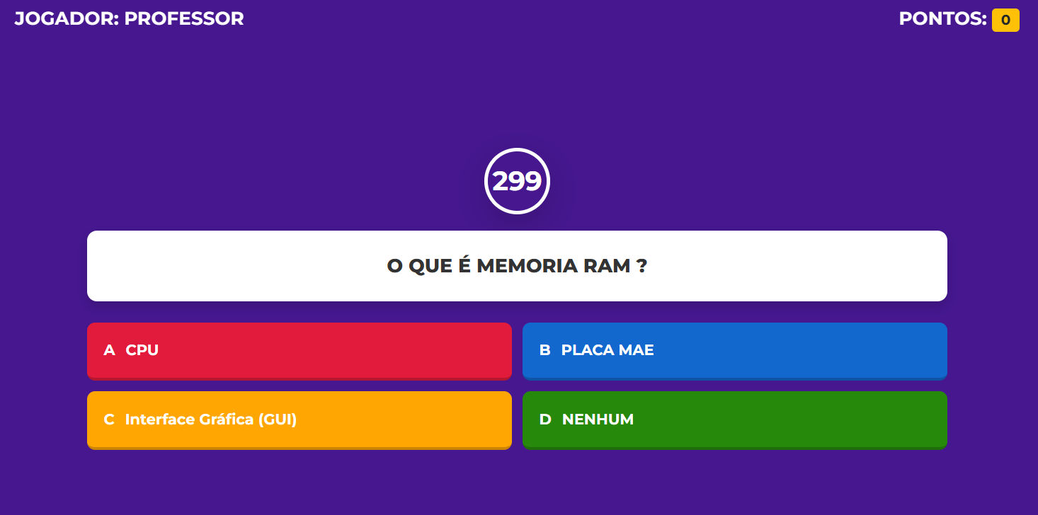 Visão do aluno durante a partida