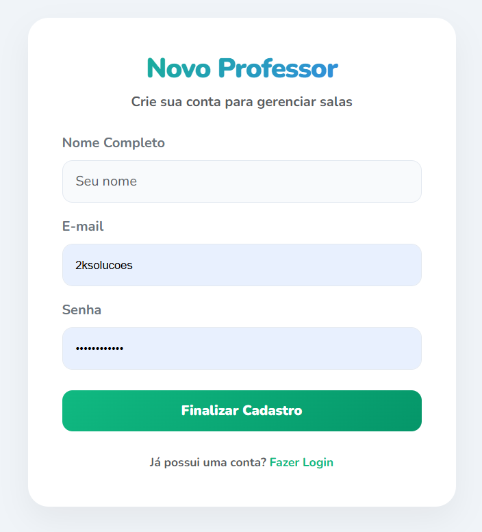 Ecrã de Novo Professor