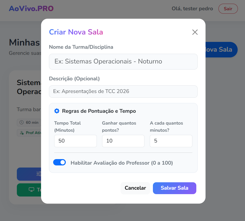 Modal de Criação de Sala